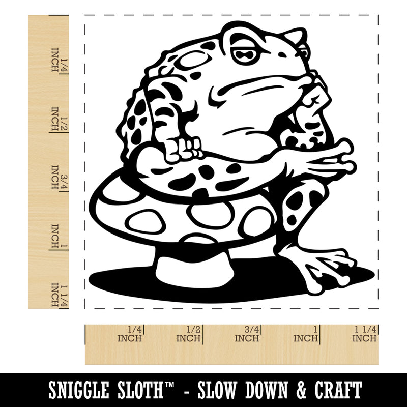 Bored Toad Frog on Toadstool Mushroom Square Rubber Stamp for Stamping Crafting