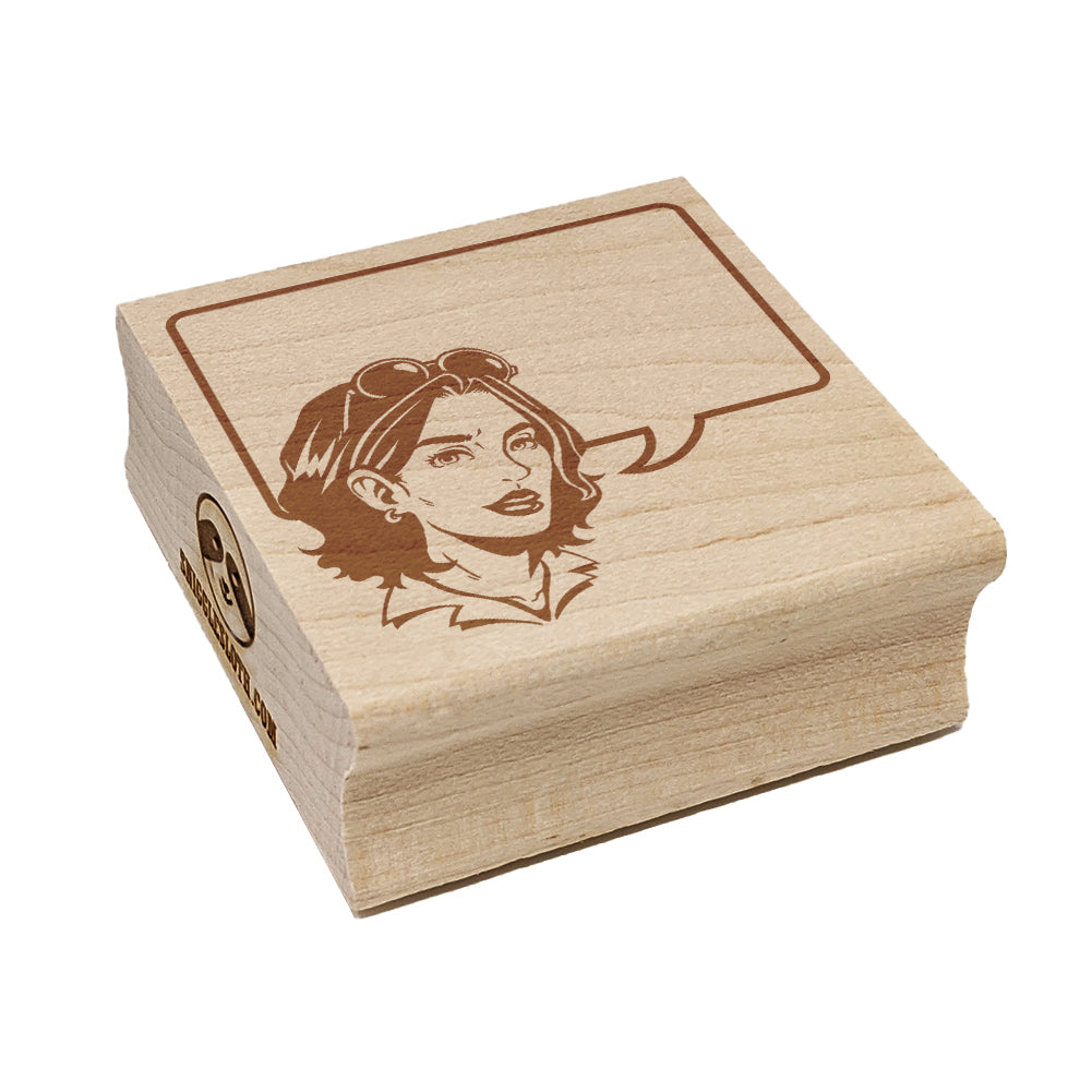 Comic Woman with Empty Text Speech Bubble Square Rubber Stamp for Stamping Crafting