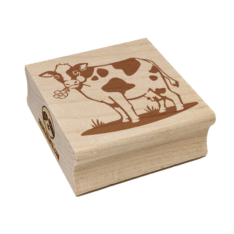 Cute Cow Eating Flower Square Rubber Stamp for Stamping Crafting