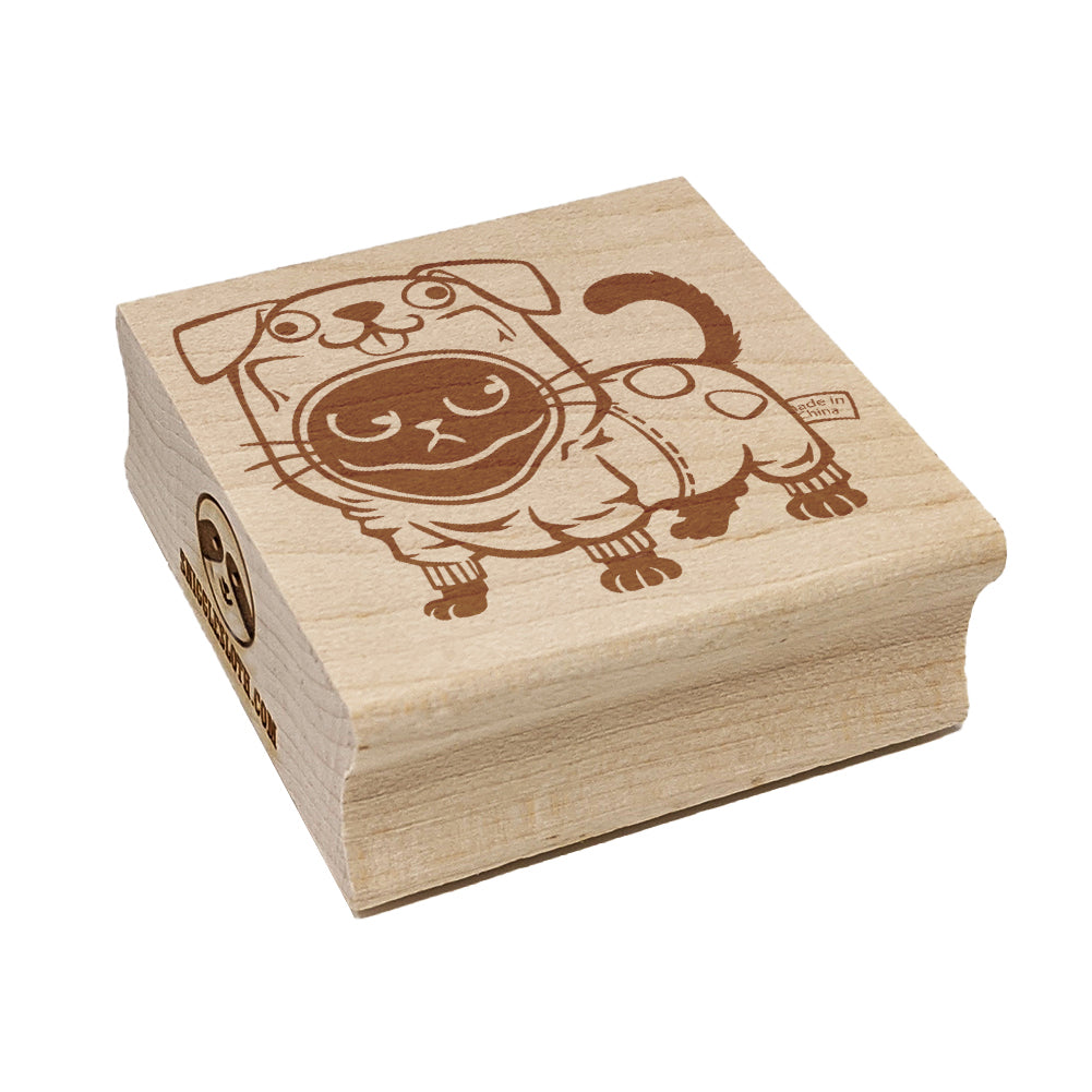 Cute Grouchy Cat in Dog Costume Halloween Square Rubber Stamp for Stamping Crafting