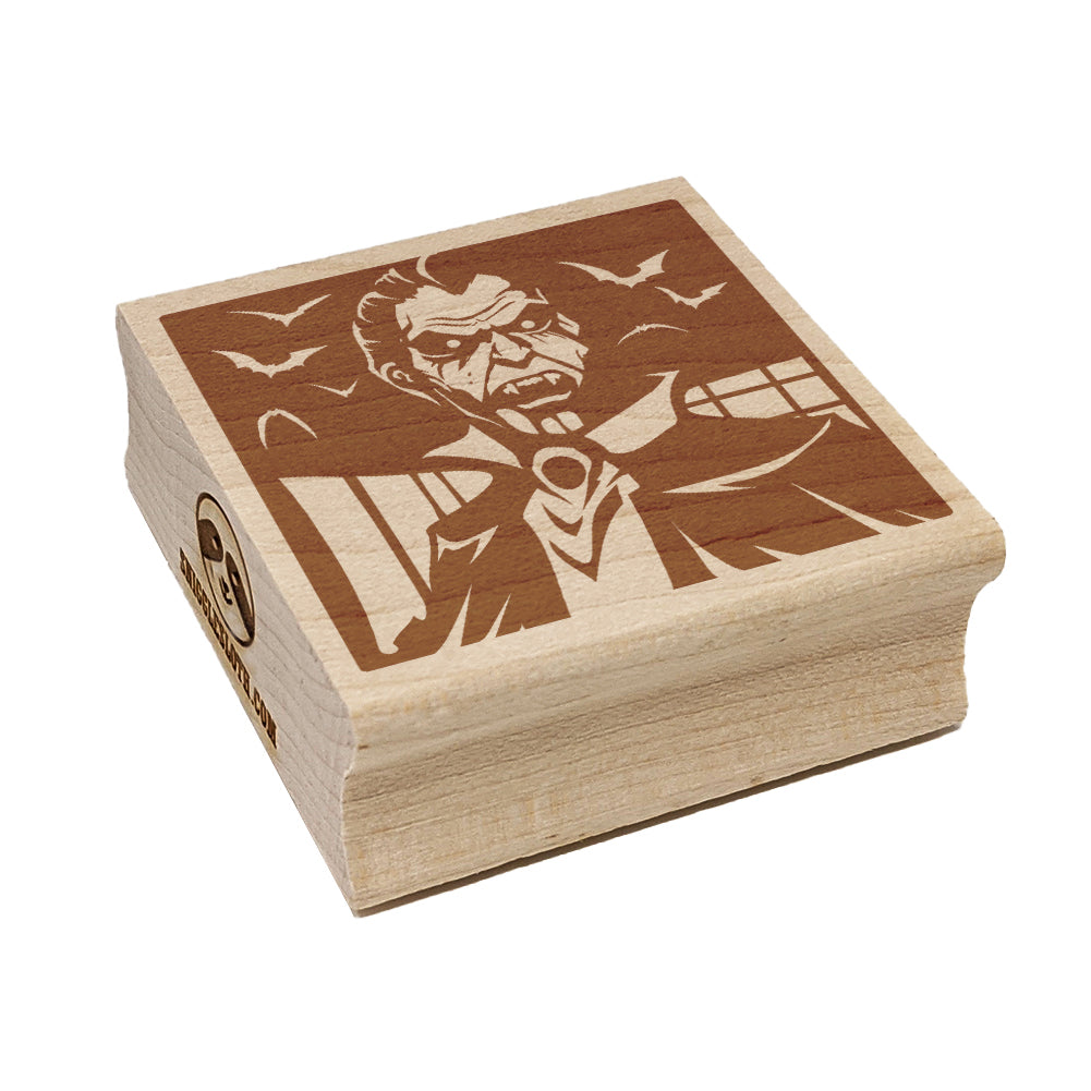 Dracula Vampire with Bats Halloween Square Rubber Stamp for Stamping Crafting