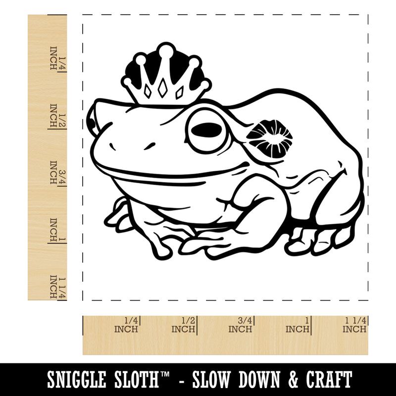 Fairy Tale Frog Prince with Crown and Kiss Square Rubber Stamp for Stamping Crafting