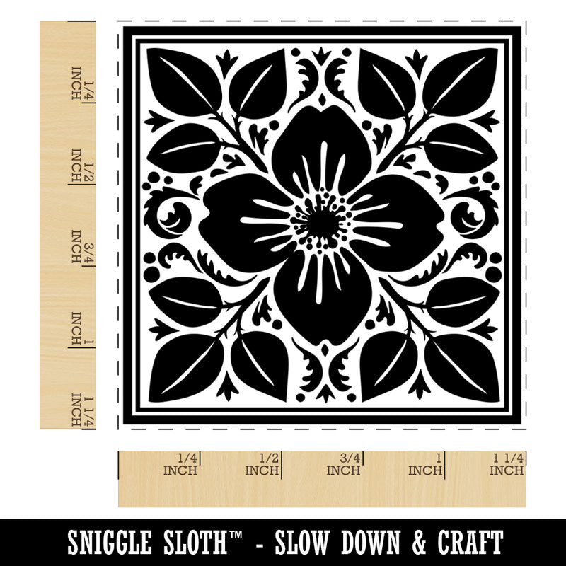 Flower and Leaves Floral Pattern Tile  Square Rubber Stamp for Stamping Crafting