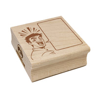 Happy Excited Manga Man with Empty Speech Text Bubble Square Rubber Stamp for Stamping Crafting