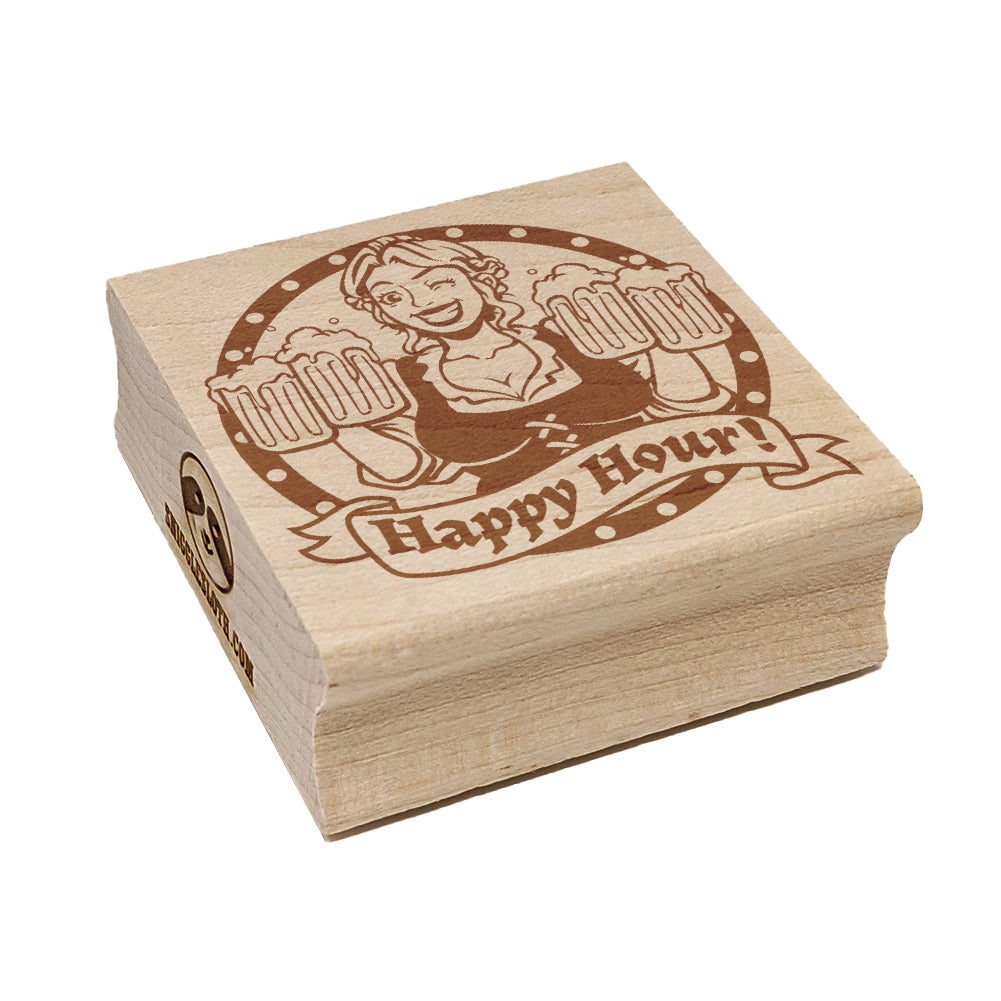 Happy Hour Beer Maiden German Oktoberfest Square Rubber Stamp for Stamping Crafting