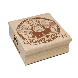 Happy Hour Beer Maiden German Oktoberfest Square Rubber Stamp for Stamping Crafting