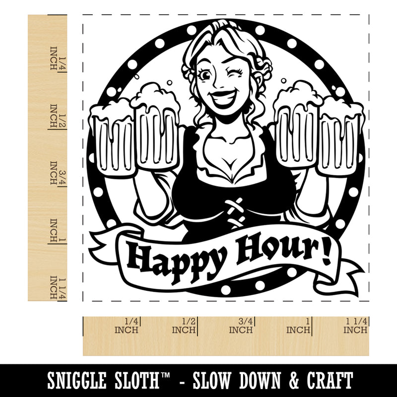 Happy Hour Beer Maiden German Oktoberfest Square Rubber Stamp for Stamping Crafting