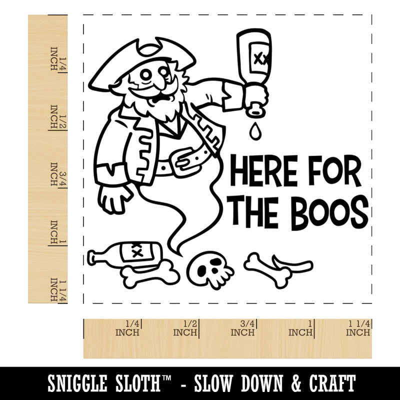 Here for the Boos Booze Pirate Ghost Halloween Square Rubber Stamp for Stamping Crafting