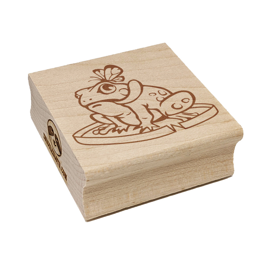 Hungry Frog with Butterfly Square Rubber Stamp for Stamping Crafting