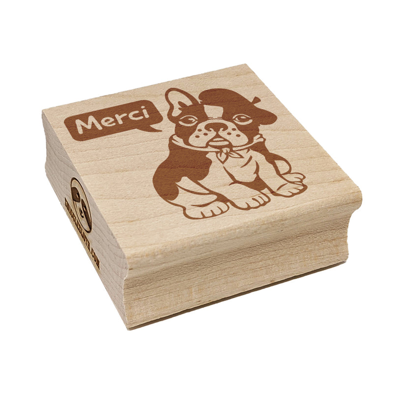 Merci Thank You French Bulldog With Beret and Bandana Square Rubber Stamp for Stamping Crafting