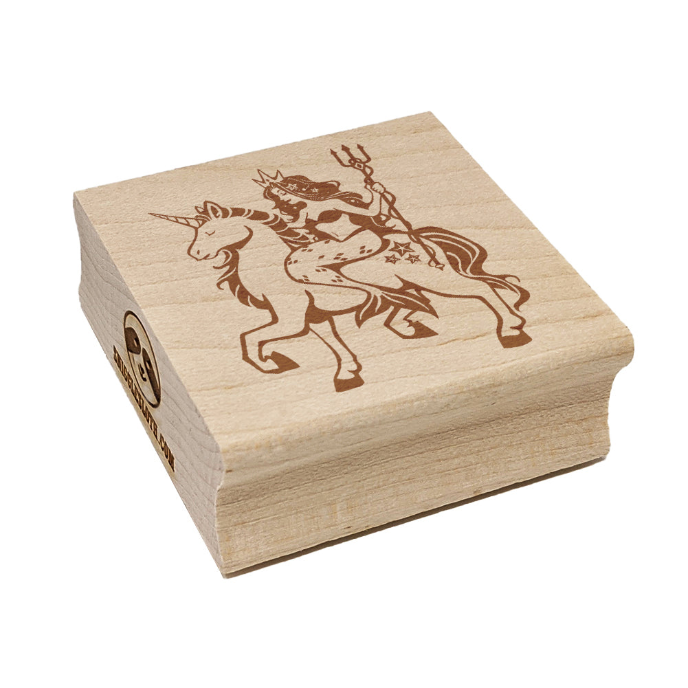 Mystical Mermaid Riding Unicorn Square Rubber Stamp for Stamping Crafting