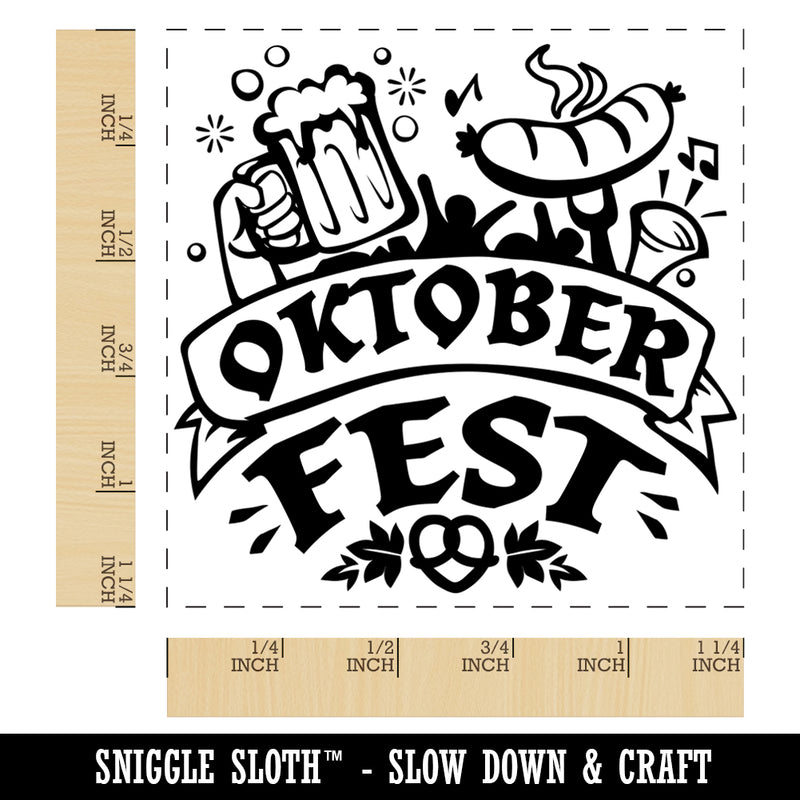 Oktoberfest Banner Beer Sausage Pretzel Square Rubber Stamp for Stamping Crafting