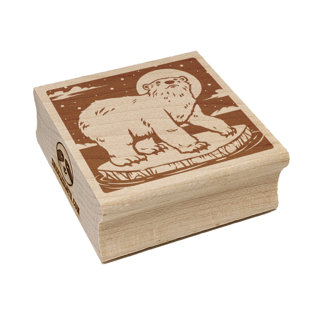 Polar Bear Chilling on Iceberg Square Rubber Stamp for Stamping Crafting