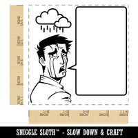 Sad Crying Manga Man with Empty Speech Bubble Square Rubber Stamp for Stamping Crafting