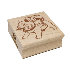 Samurai Dog Shiba Inu with Knife Square Rubber Stamp for Stamping Crafting