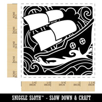 Ship Sailing on Turbulent Waves Square Rubber Stamp for Stamping Crafting