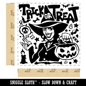 Trick or Treat Halloween Witch Square Rubber Stamp for Stamping Crafting