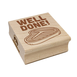 Well Done T-Bone Steak Teacher Student Recognition Square Rubber Stamp for Stamping Crafting