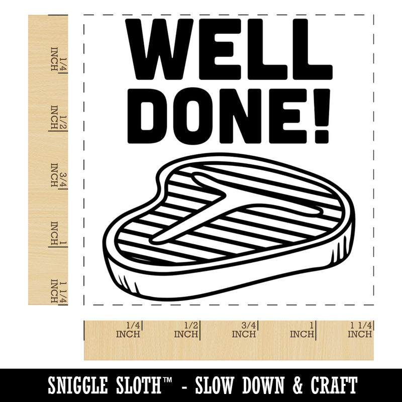 Well Done T-Bone Steak Teacher Student Recognition Square Rubber Stamp for Stamping Crafting