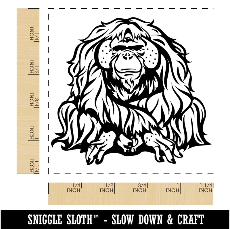 Wise Old Orangutan Great Ape Square Rubber Stamp for Stamping Crafting