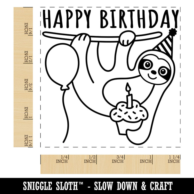Happy Birthday Sloth with Cupcake Square Rubber Stamp for Stamping Crafting