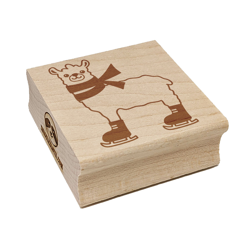 Ice Skating Llama Winter Square Rubber Stamp for Stamping Crafting