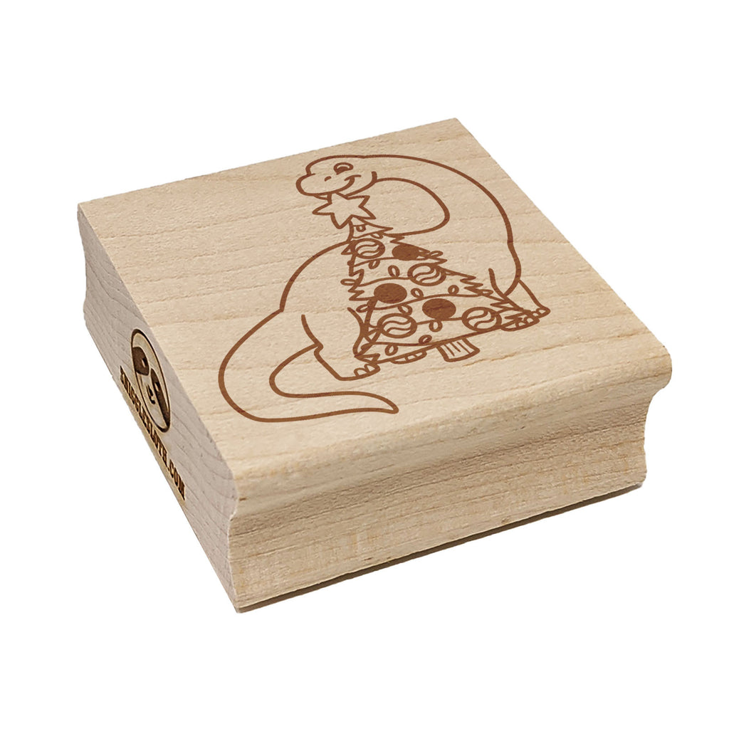 Brontosaurus Putting Star on Christmas Tree Dinosaur Square Rubber Stamp for Stamping Crafting