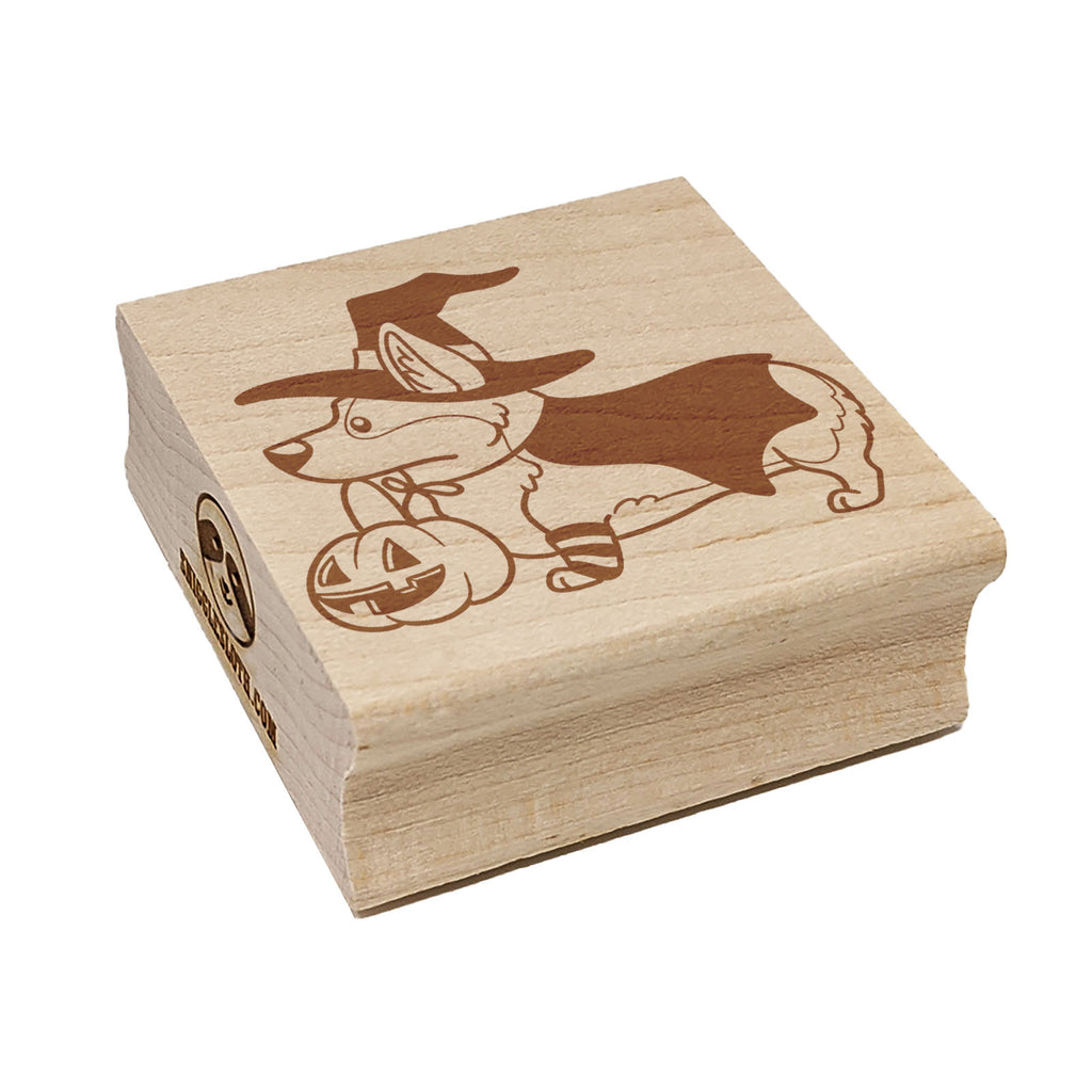 Corgi Trick-or-Treating Witch Costume Halloween Square Rubber Stamp for Stamping Crafting