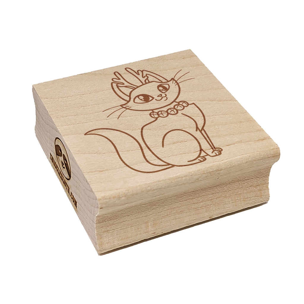 Cute Kitty Cat Reindeer Christmas Square Rubber Stamp for Stamping Crafting