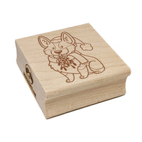 Happy Christmas Corgi with Mistletoe in Santa Hat Square Rubber Stamp for Stamping Crafting