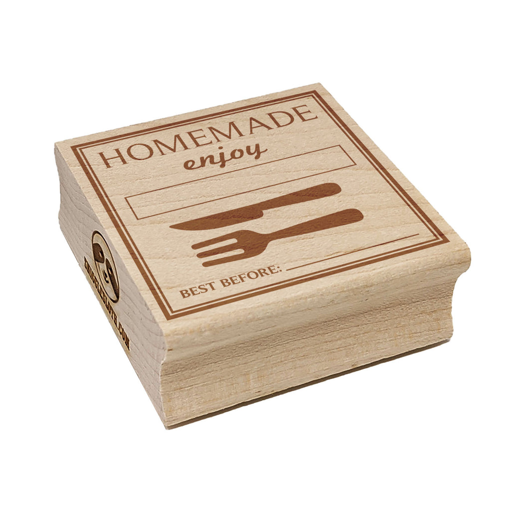 Homemade Enjoy with Fork Knife Food Baked Goods Square Rubber Stamp for Stamping Crafting