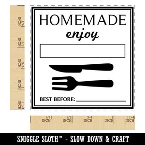 Homemade Enjoy with Fork Knife Food Baked Goods Square Rubber Stamp for Stamping Crafting