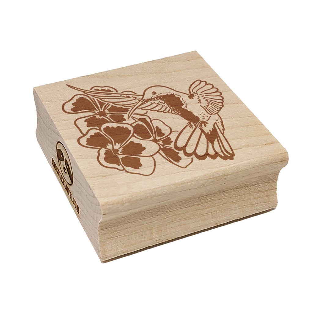 Hummingbird Hovering Over Flowers Square Rubber Stamp for Stamping Crafting
