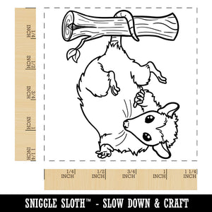 Opossum Hanging from Tail Square Rubber Stamp for Stamping Crafting