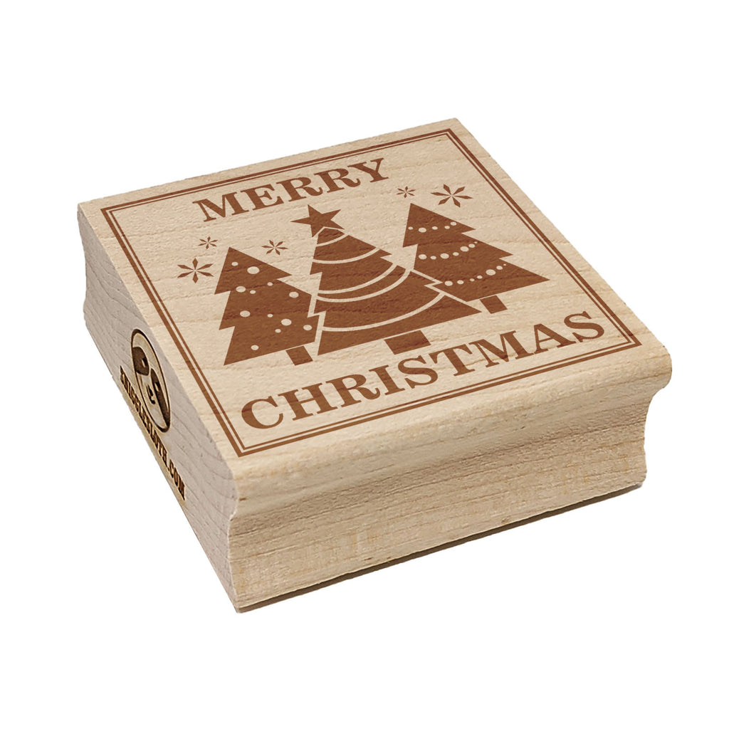 Merry Christmas Holiday Evergreen Trees Square Rubber Stamp for Stamping Crafting