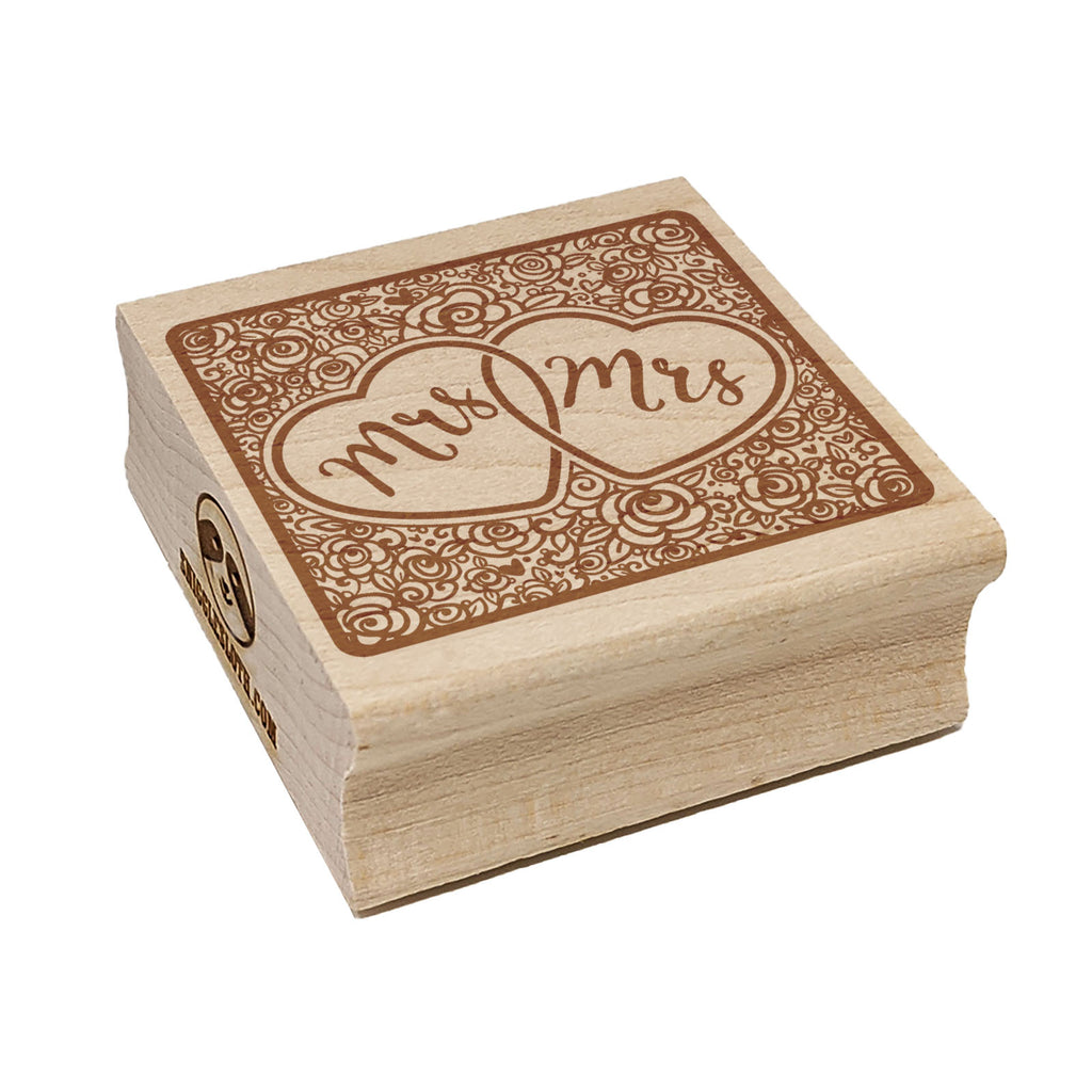 Mrs & Mrs Intertwined Hearts With Flower Background Wedding Square Rubber Stamp for Stamping Crafting