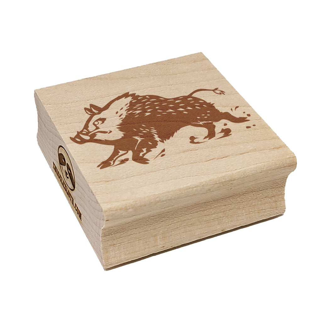 Charging Wild Boar Swine Pig Square Rubber Stamp for Stamping Crafting