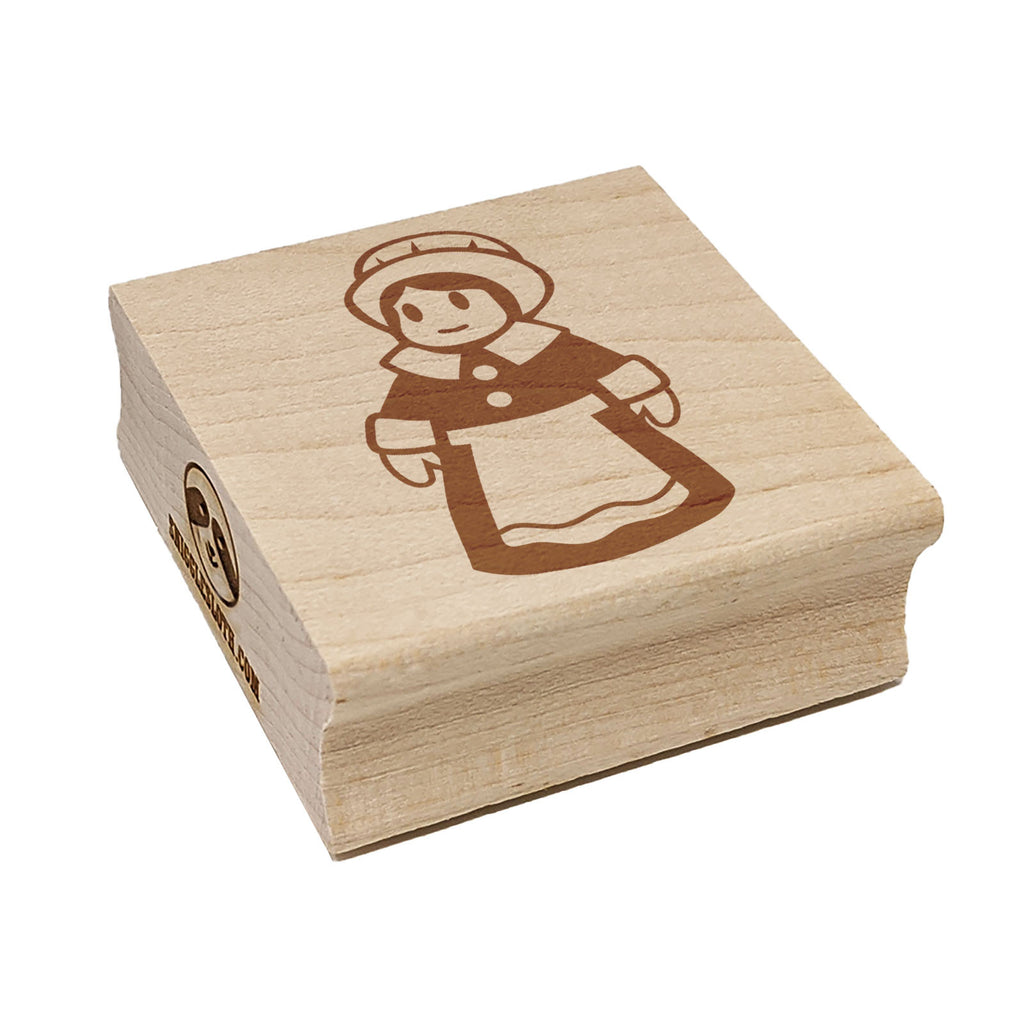 Cute Thanksgiving Pilgrim Girl Square Rubber Stamp for Stamping Crafting