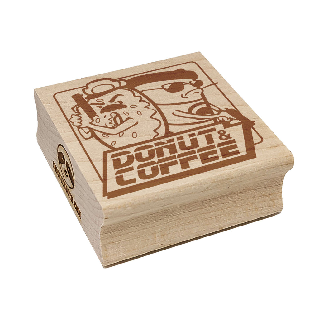 Donut and Coffee Buddy Cop Square Rubber Stamp for Stamping Crafting