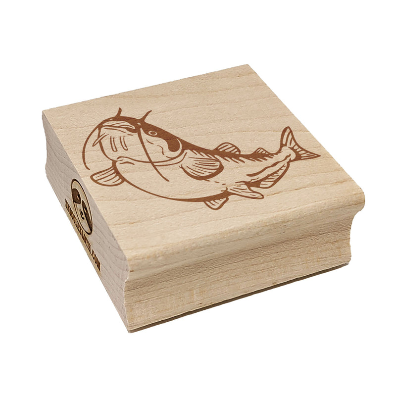 Fat Catfish with Whiskers and Stripes Square Rubber Stamp for Stamping Crafting