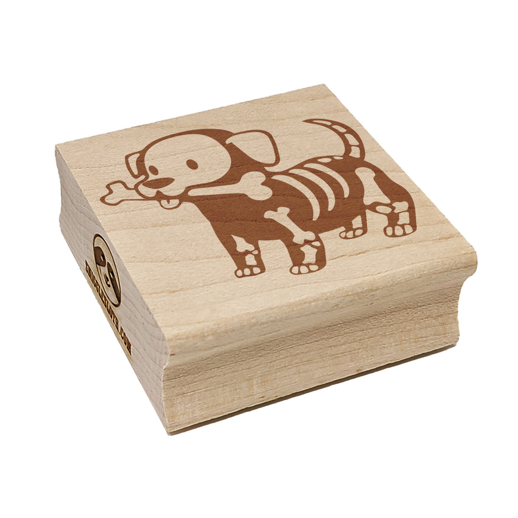 Halloween Puppy with Bone in Skeleton Costume Square Rubber Stamp for Stamping Crafting