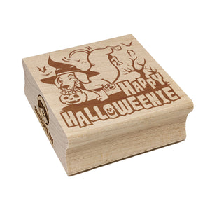 Happy Halloweenie Dachshund Weiner Dog Halloween Square Rubber Stamp for Stamping Crafting