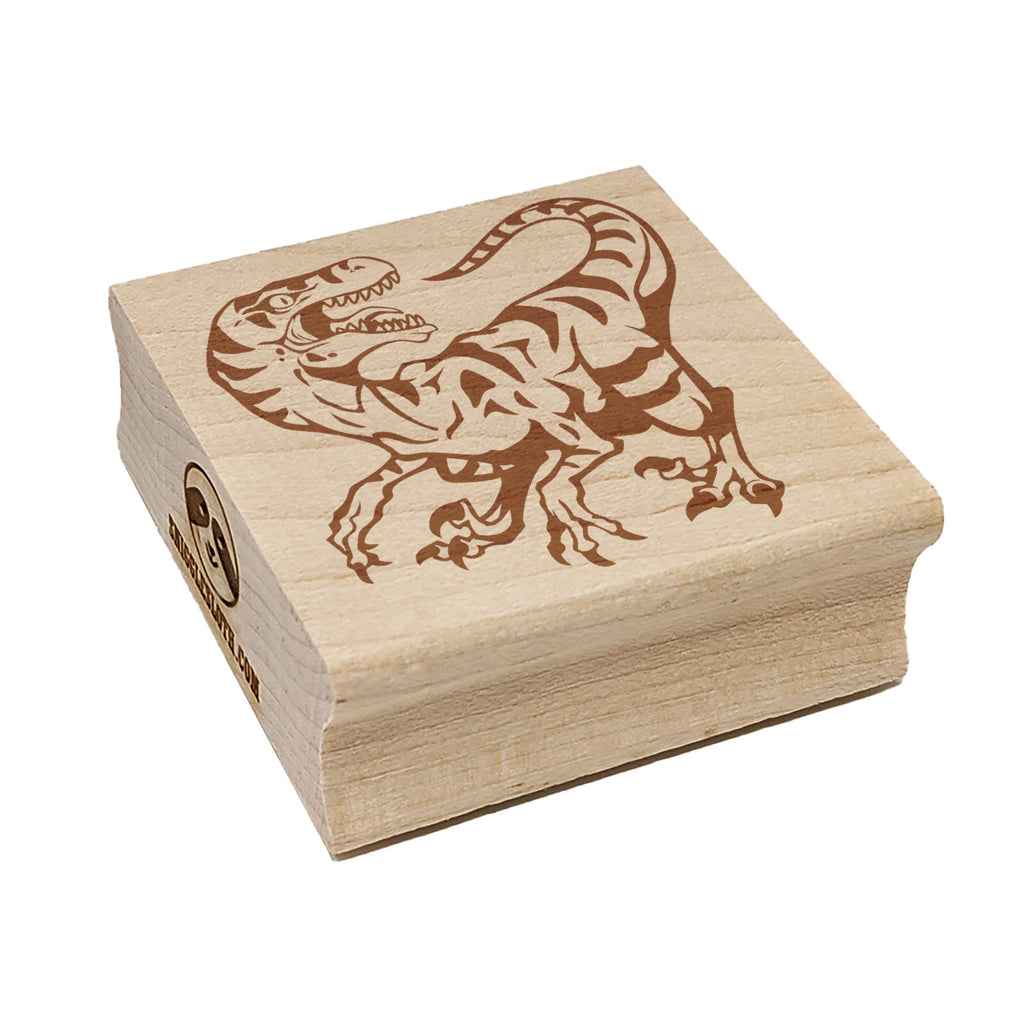 Striped Snarling Velociraptor Square Rubber Stamp for Stamping Crafting