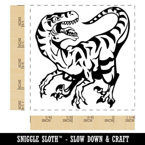 Striped Snarling Velociraptor Square Rubber Stamp for Stamping Crafting