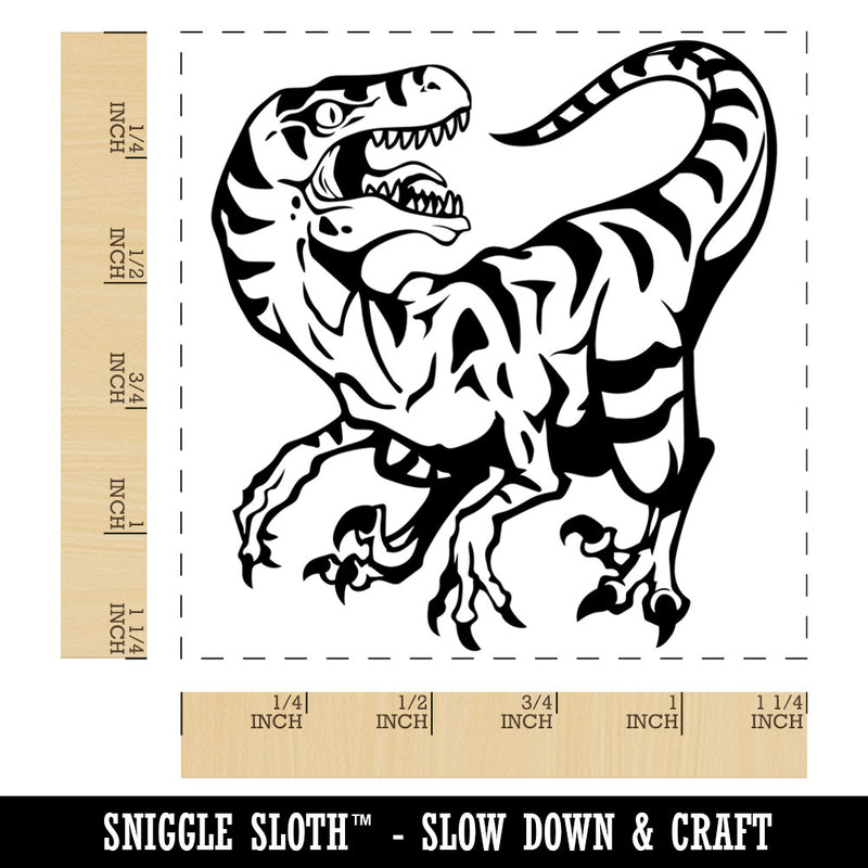 Striped Snarling Velociraptor Square Rubber Stamp for Stamping Crafting