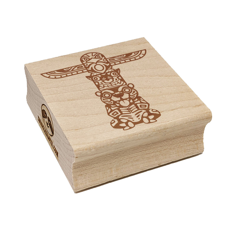 Totem Pole With Eagle Wolf and Bear Square Rubber Stamp for Stamping Crafting
