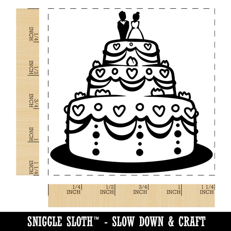 Wedding Cake with Bride and Groom Square Rubber Stamp for Stamping Crafting