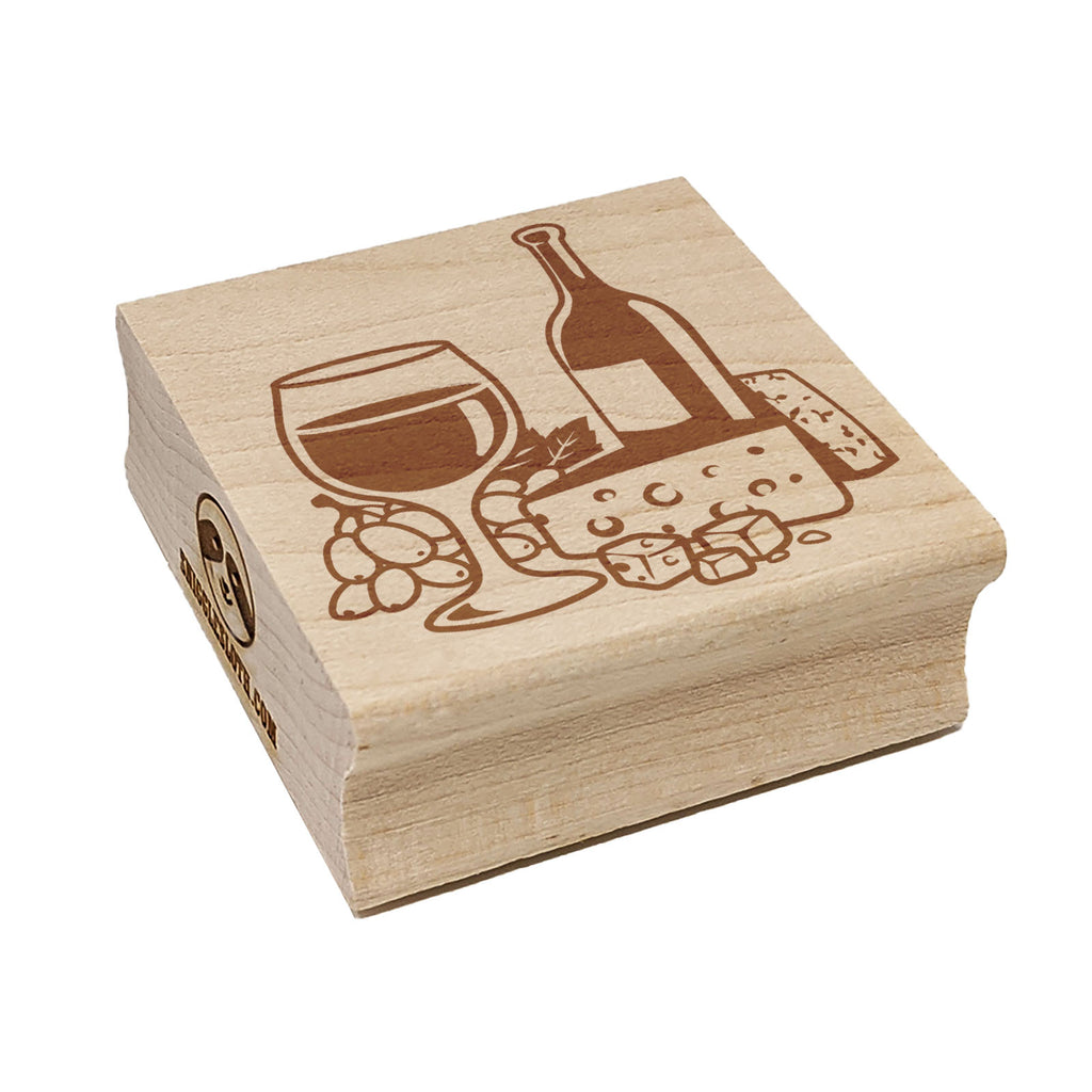 Wine and Cheese Square Rubber Stamp for Stamping Crafting