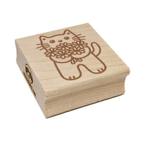 Cat Holding Flowers Square Rubber Stamp for Stamping Crafting