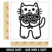 Cat Holding Flowers Square Rubber Stamp for Stamping Crafting